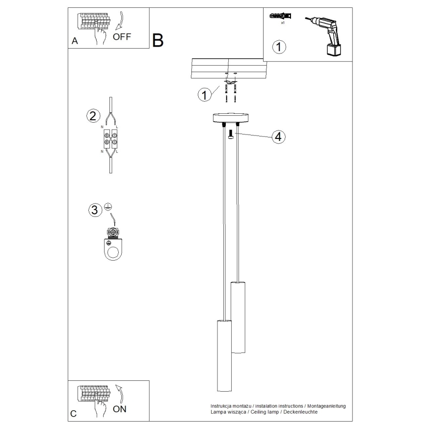 Lampadario a sospensione con cavo LAGOS 2xGU10/10W/230V nero