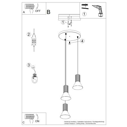 Lampadario a sospensione con cavo ESTRIA 3xE14/10W/230V Ø 30 cm crema