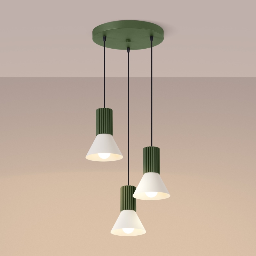 Lampadario a cavo ESTRIA 3xE14/10W/230V Ø 30 cm verde