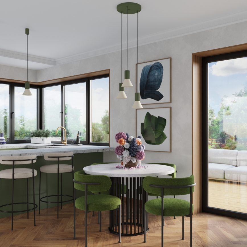 Lampadario a cavo ESTRIA 3xE14/10W/230V Ø 30 cm verde