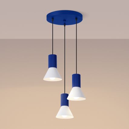 Lampadario a sospensione con cavo ESTRIA 3xE14/10W/230V Ø 30 cm blu
