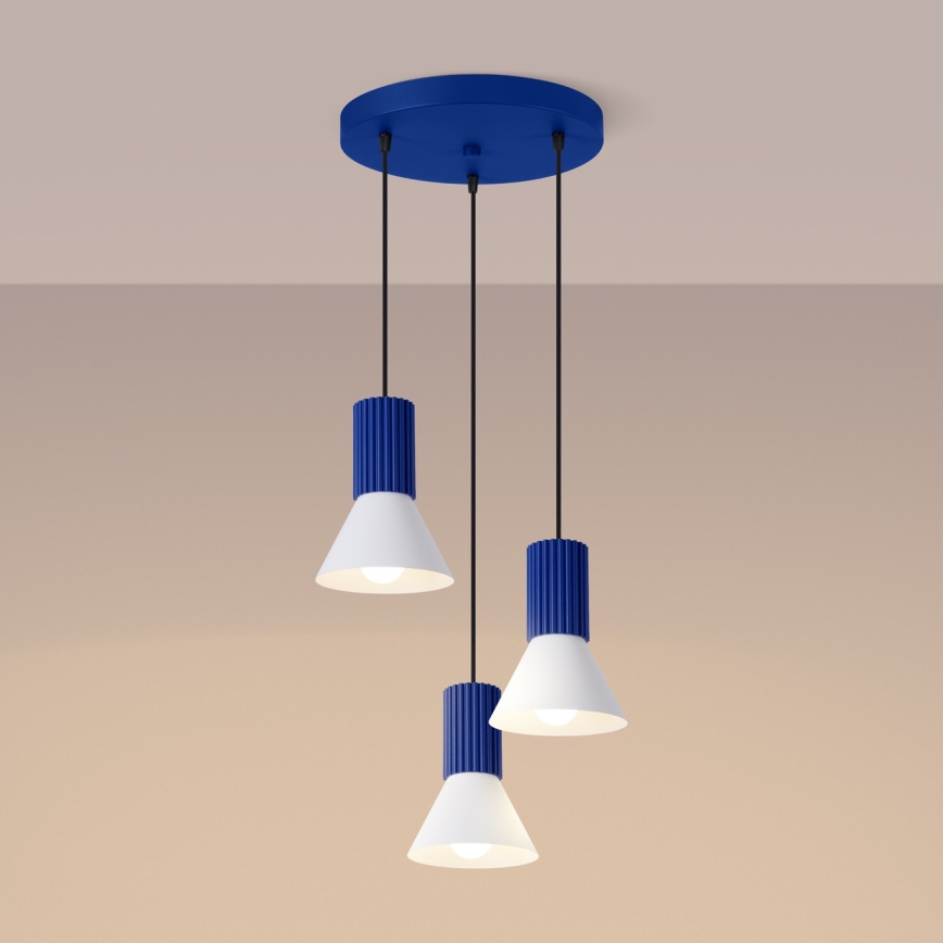 Lampadario a sospensione con cavo ESTRIA 3xE14/10W/230V Ø 30 cm blu