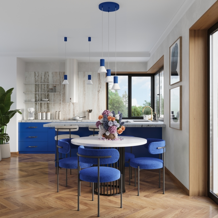 Lampadario a sospensione con cavo ESTRIA 3xE14/10W/230V Ø 30 cm blu