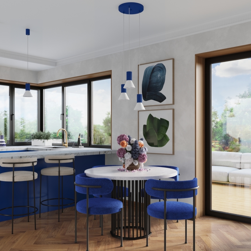 Lampadario a sospensione con cavo ESTRIA 3xE14/10W/230V Ø 30 cm blu