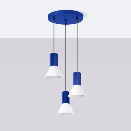 Lampadario a sospensione con cavo ESTRIA 3xE14/10W/230V Ø 30 cm blu
