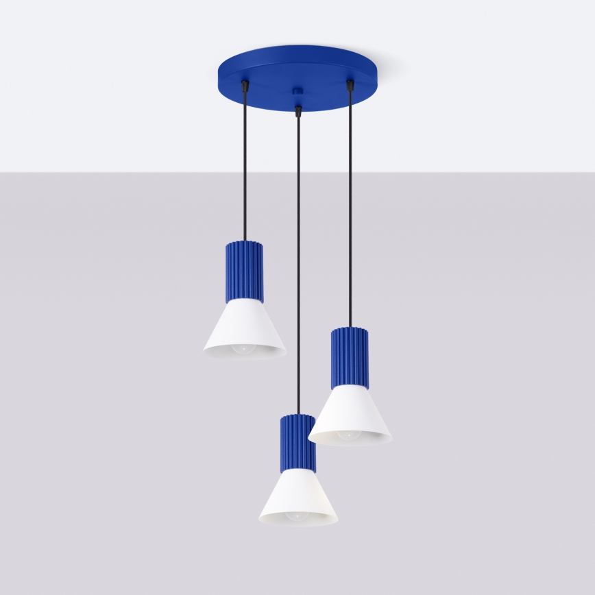Lampadario a sospensione con cavo ESTRIA 3xE14/10W/230V Ø 30 cm blu
