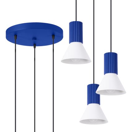 Lampadario a sospensione con cavo ESTRIA 3xE14/10W/230V Ø 30 cm blu