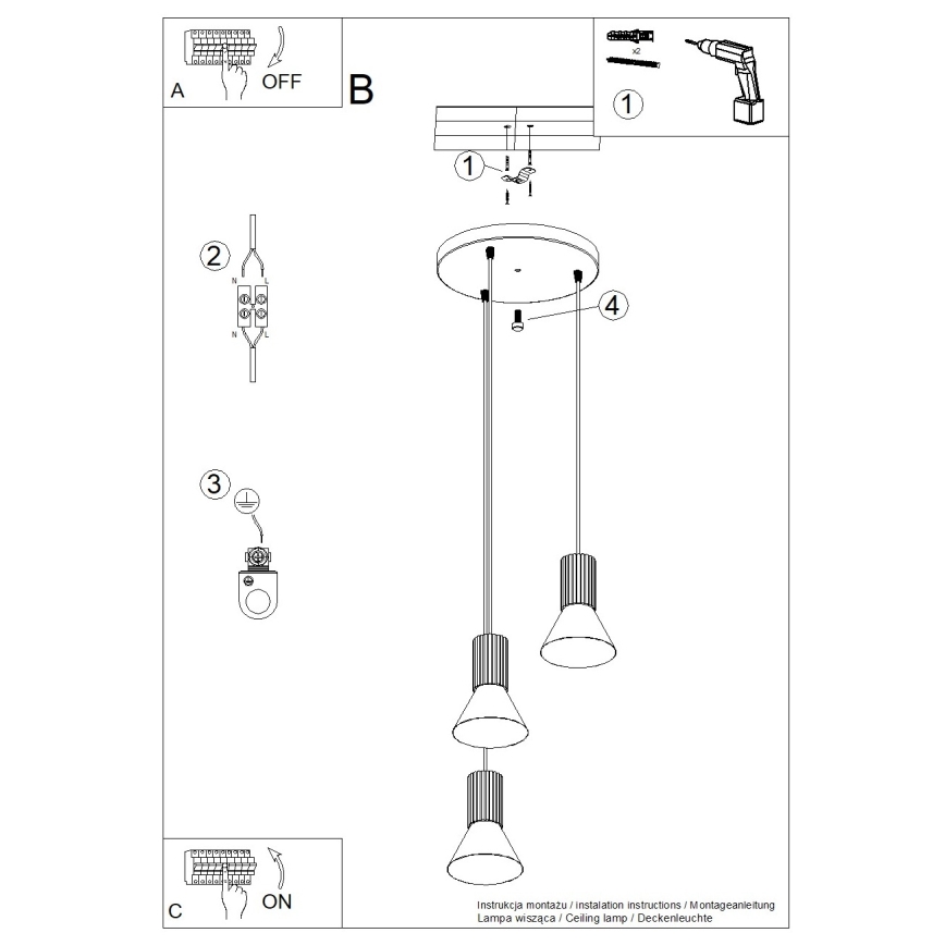 Lampadario a sospensione con cavo ESTRIA 3xE14/10W/230V Ø 30 cm blu