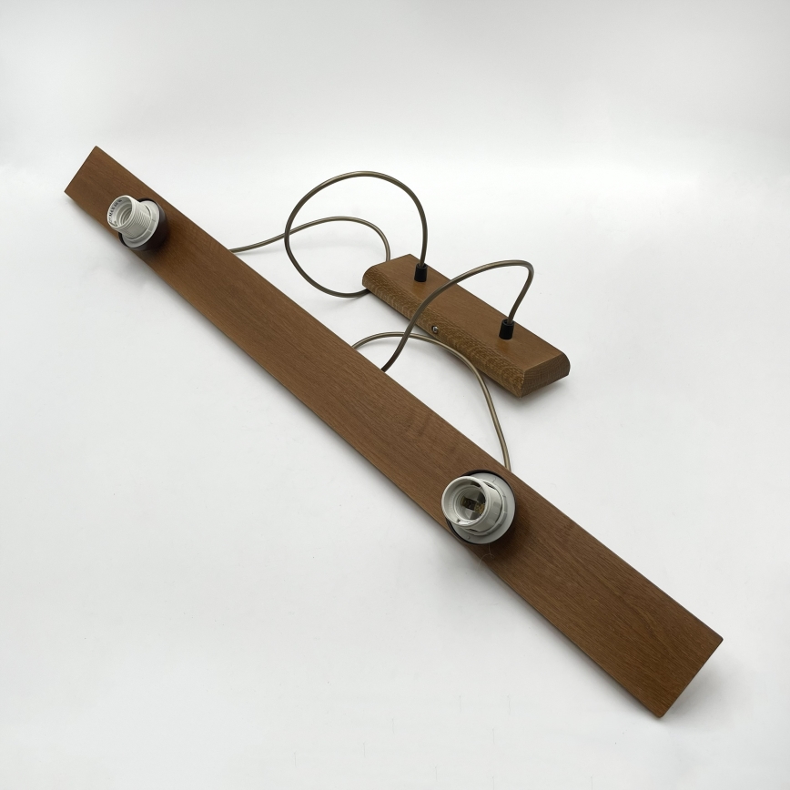 Sospensione a cavo AIDA 2xE27/15W/230V Ø 35 cm rovere/raffia