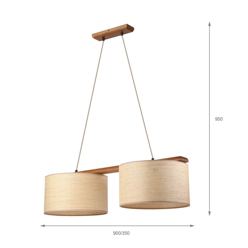 Sospensione a cavo AIDA 2xE27/15W/230V Ø 35 cm rovere/raffia