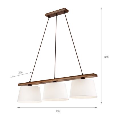 Sospensione a cavo AIDA 3xE27/60W/230V Ø 25 cm rovere/noce