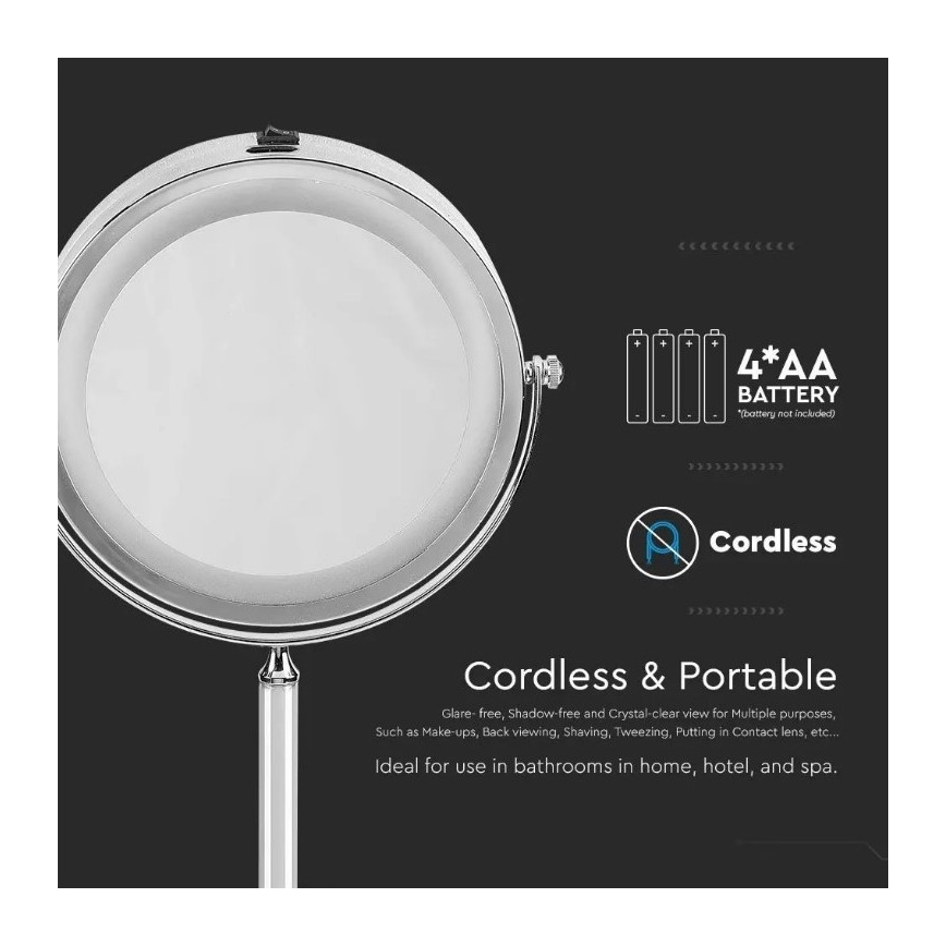 Specchio cosmetico LED LED/3W/6V 4xAA IP44