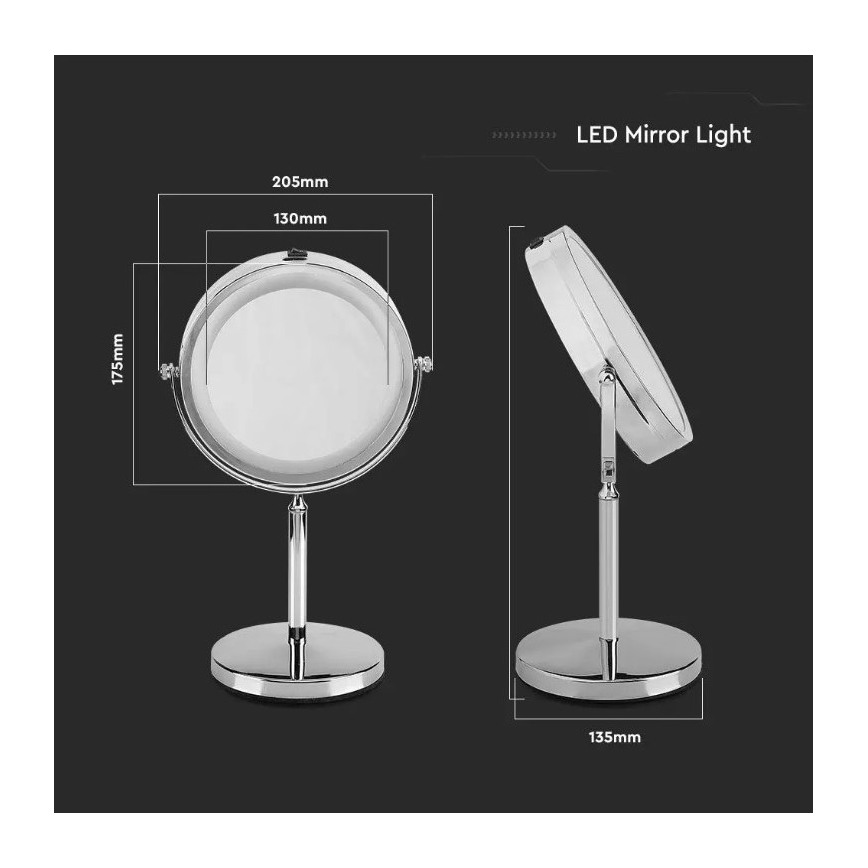 Specchio cosmetico LED LED/3W/6V 4xAA IP44