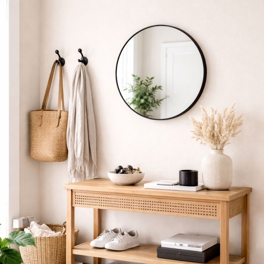 Specchio da parete CHICAGO, diam. 40 cm, nero