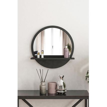 Specchio da parete con mensola 45x45 cm nero