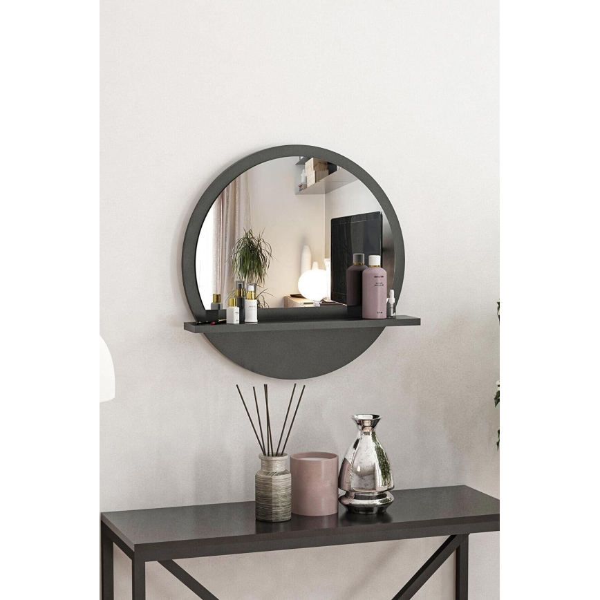 Specchio da parete con mensola 45x45 cm nero
