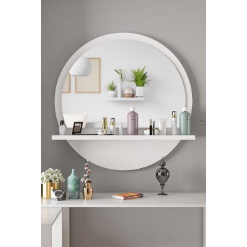 Specchio da parete con mensola diametro 60 cm bianco