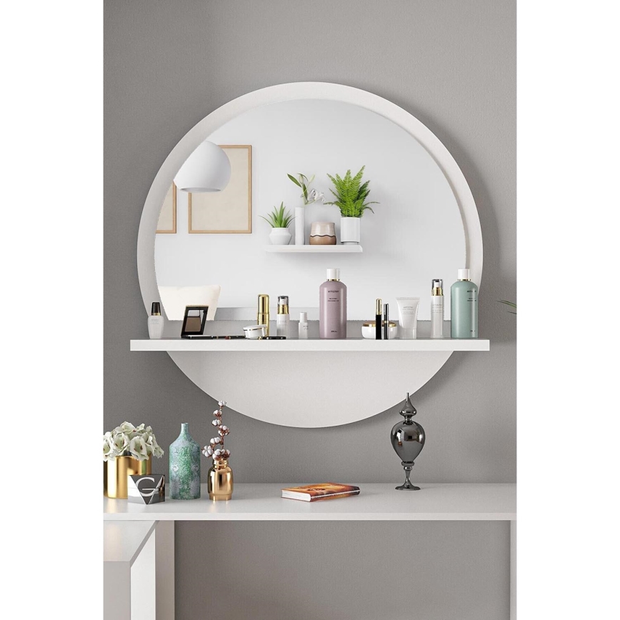 Specchio da parete con mensola diametro 60 cm bianco