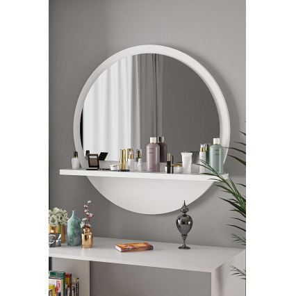 Specchio da parete con mensola diametro 60 cm bianco