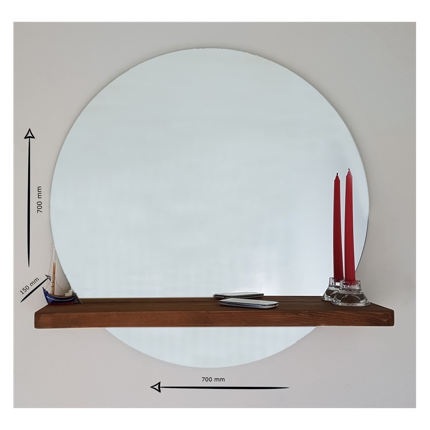 Specchio da parete con mensola SUNSET 70x70 cm pino