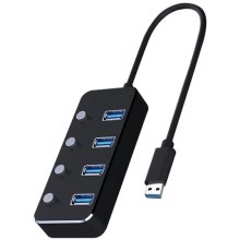 Splitter USB con interruttori 4xUSB-A 3.0 nero