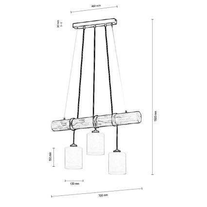 Lampadario a sospensione con filo TRENO 3xE27/25W/230V pino – FSC certificato