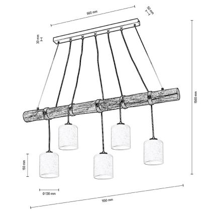 Lampadario a sospensione con filo TRENO 5xE27/25W/230V pino – FSC certificato