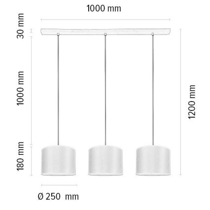 Lampadario a sospensione con filo BENITA 3xE27/40W/230V color crema/quercia