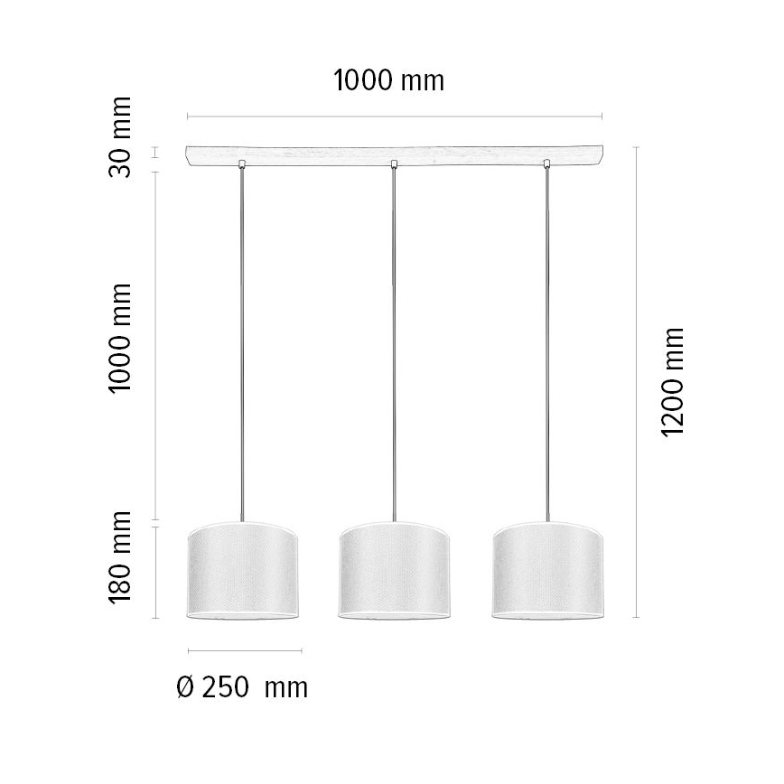 Lampadario a sospensione con filo BENITA 3xE27/40W/230V color crema/quercia