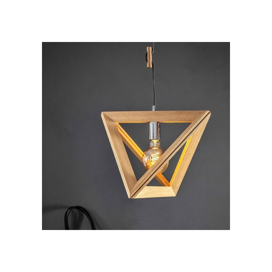 Lampadario a sospensione con filo TRIGONON 1xE27/60W/230V quercia opaco - certificato FSC