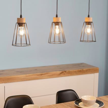 Spot-Light - Lampadario a sospensione con filo ORAZIO 3xE27/60W/230V quercia