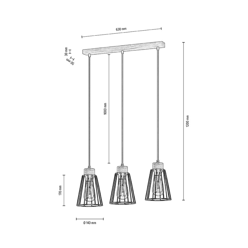 Spot-Light - Lampadario a sospensione con filo ORAZIO 3xE27/60W/230V quercia