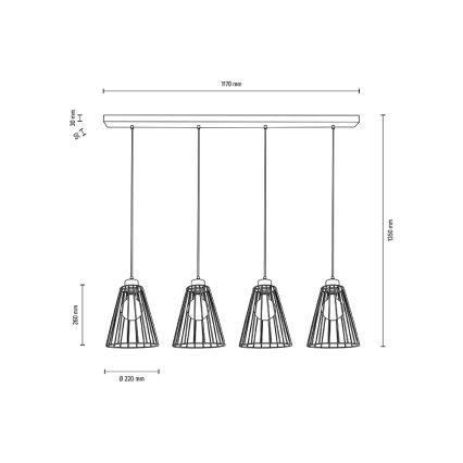 Lampadario a sospensione con filo ORAZIO 4xE27/60W/230V quercia - certificato FSC