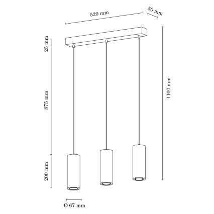 Lampadario LED a sospensione con filo PIPE 3xGU10/5W/230V quercia opaco - certificato FSC