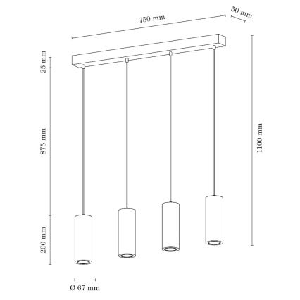 Lampadario LED a sospensione con filo PIPE 4xGU10/5W/230V quercia opaco