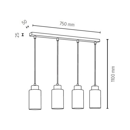 Lampadario a sospensione con filo BOSCO 4xE27/60W/230V quercia