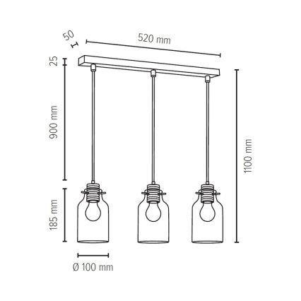 Lampadario a sospensione con filo ALESSANDRO 3xE27/60W/230V - certificato FSC