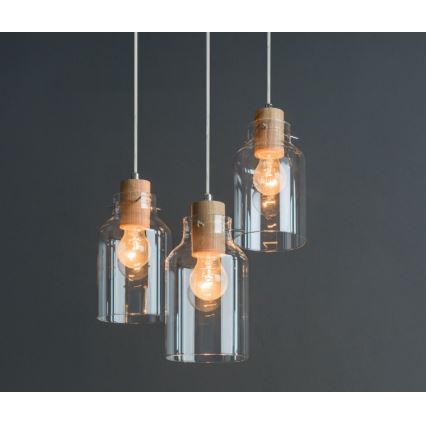 Lampadario a sospensione con filo ALESSANDRO 3xE27/60W/230V quercia