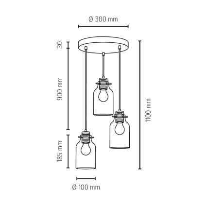 Lampadario a sospensione con filo ALESSANDRO 3xE27/60W/230V faggio