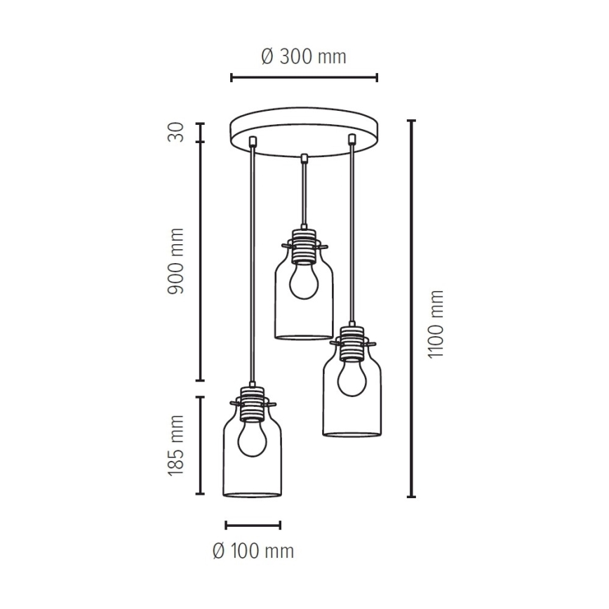 Lampadario a sospensione con filo ALESSANDRO 3xE27/60W/230V faggio