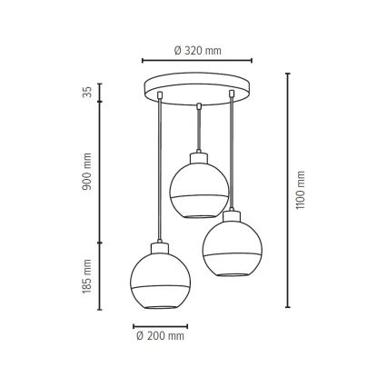 Lampadario a sospensione con filo FRESH 3xE27/60W/230V - certificato FSC