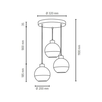 Lampadario a sospensione con filo FRESH 3xE27/60W/230V - certificato FSC