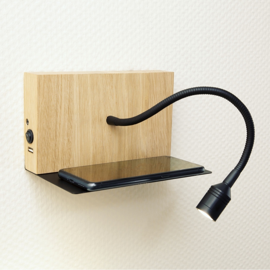 Applique a LED LECTOR LED/2,5W/230V USB quercia