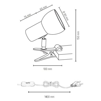 Lampada con morsetto SVENDA 1xE27/60W/230V - certificato FSC