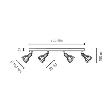 Luce Spot MEGAN 4xE14/40W/230V quercia - certificato FSC