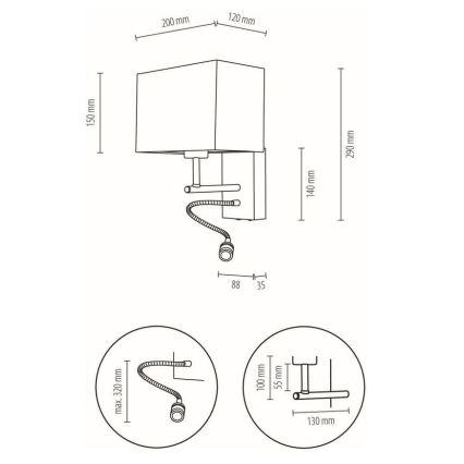 LED Luce flessibile BOHO 1xE27/25W + LED/1W/230V quercia