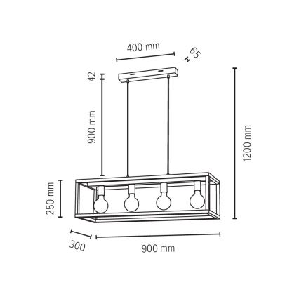 Lampadario a sospensione con filo KAGO 4xE27/60W/230V quercia opaco - certificato FSC