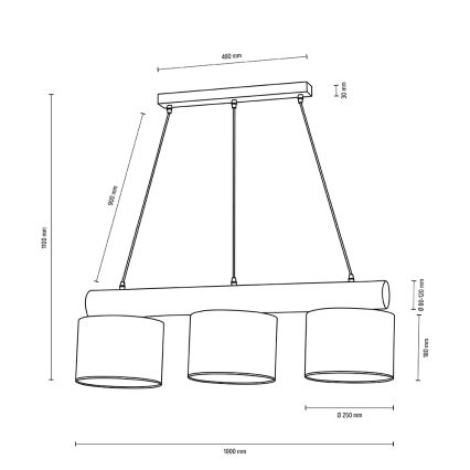 Lampadario a sospensione con filo PINO MIX 3xE27/40W/230V pino - certificato FSC