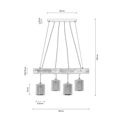 Lampadario a cavo NEGRO 4xE27/25W/230V pino