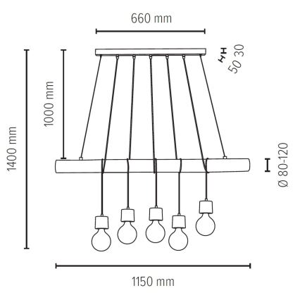 Lampadario a sospensione con filo TRABO 5xE27/60W/230V - certificato FSC